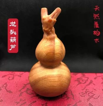 Taihang Thuja Wooden Gourd Ornament, Hand-Carved Dragon Year Zodiac Dragon Head Gourd Handpiece, Auspicious Fu Lu Charm