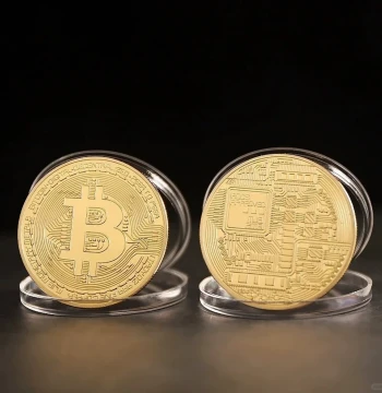 Bitcoin Keychain Virtual Currency, USA Gold Coin, Bitcoin Commemorative Coin, Creative Gift for Friends