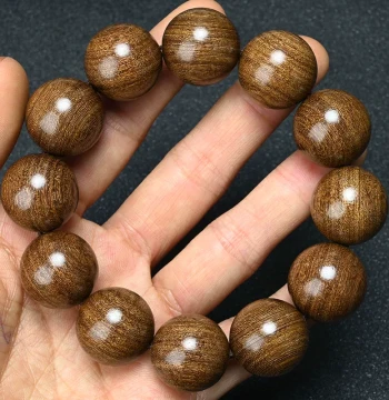 Authentic Golden Silk Sandalwood Bracelet for Men and Women, Aged Sandalwood and Nanmu Bracelet, 108 Buddhist Beads Prayer Beads, Single-Loop Wenwan