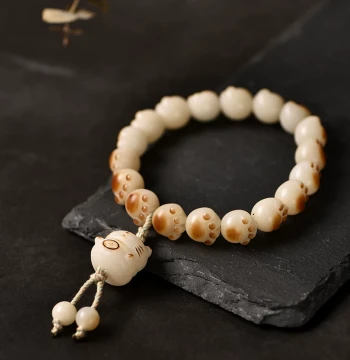 Charcoal-Fired Cat Paw Bodhi Root Bracelet, Polished White Jade Bodhi Seed Bracelet, Cultural Play Flexible Finger Ring for Students, Handheld Twisting Beads