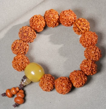 Vajra Bodhi Bracelet with Ox Bone Three-Way Connector, Disciple Beads, Gourd, Five-Petal Bodhi Seeds, Buddhist Prayer Bead Bracelet, Collectible Meditation Beads