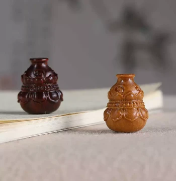 Small Leaf Red Sandalwood Carved Lotus Gourd, Collectible Spacer Beads Accessories, DIY Phone Chain, Keychain, Pendant, Bag Charm