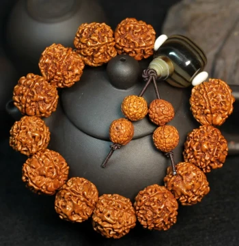 Natural Wooden Large Vajra Bodhi Bracelet, Collectible Walnut Buddhist Beads, Raw Seeds for Play, Bodhi Bead Chain for Men