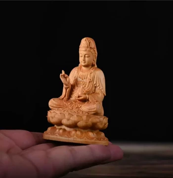 Thuja Sutchuenensis Mala Beads Pure Vase Guanyin Solid Wood Carving Home Indoor Classical Living Room Bodhisattva Buddha Statue Wooden Ornament Gift