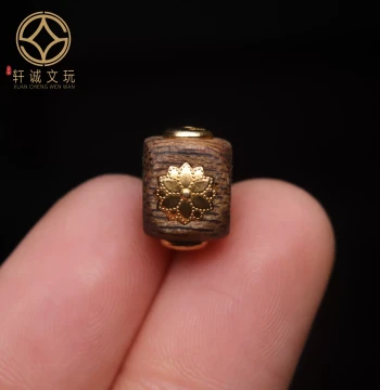 Original S925 Silver Gold-Plated Six-Petal Lotus Amulet Agarwood Barrel Bead Bracelet DIY Collectible Matching Beads Accessories