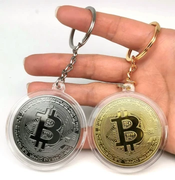 Bitcoin Virtual Coin Keychain - US Gold Coin Bitcoin Commemorative Bit B Foreign Currency Virtual Coin