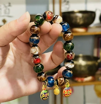 Authentic Tibet Zhaji Style Incense Ash Glazed Beaded Bracelet Gold-Swallowing Beast Multi-Gem Bracelet Perfect Ten for Ben Ming Year Men and Women
