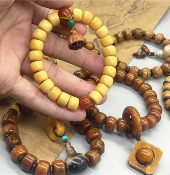 Authentic Tibet Zhaji Style Natural Yak Bone Bracelet, Tibetan-Style Barrel Beads, Aged Old Material Buddha Beads, Handheld Play Piece