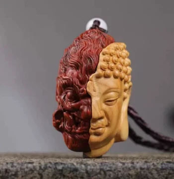 Taihang Thuja Good Evil Buddha Demon One Thought Between Pendant Buddha Head Hand Piece Craft Small Ornament Wenwan Small Pendant