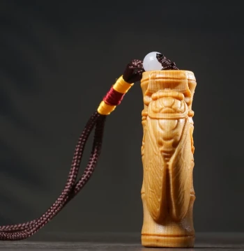 Taihang Thuja Artificata Cicada Handheld Piece Wood Carving Stunning Success Piece Bamboo Section Golden Cicada Cultural Play Pendant Wooden Craft
