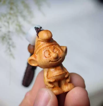 Thuja Wood Carved Smurf Cute Cartoon Wooden Car Keychain, Phone Chain, Bag Charm Decoration