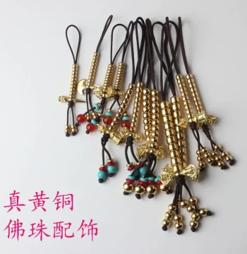 Pure Brass Buddhist Bead Accessories, Vajra Bell and Demon-Slaying Pestle, Star-Moon Bodhi Collectible 108-Bead Bracelet Pendant