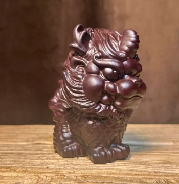 Ebony Carved Qilin Auspicious Beast Ornament Year Beast Desktop Decor Car Chinese Style Cute Tea Pet Wenwan Home Display