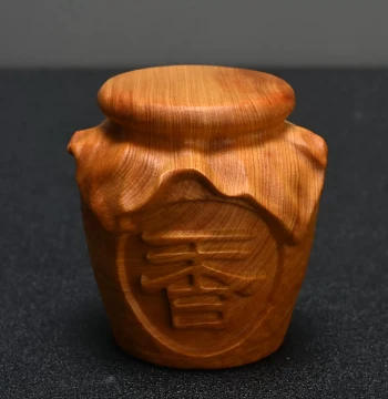 Aged Thuja Wood Wine Jar Carving 6cm High, Fragrant Wooden Handle Piece Creative Desktop Ornament Craft