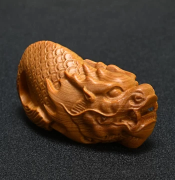 Aged Thuja Wood Carving Fish Transforming into Dragon 8cm Handheld Piece Solid Wood Carved New Chinese Style Collectible Ornament Home Decor