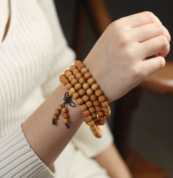 Natural Taihang Thuja Wood 108-Bead Meditation Bracelet, Buddhist Prayer Beads Plain Strand Bracelet, Aged Old Material Collectible for Men and Women, Prayer Beads