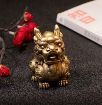 Tongzhen Pure Brass Qilin Desktop Ornament Wenwan Tea Pet Study Paperweight Brass Hand Piece Play Item Home Gift