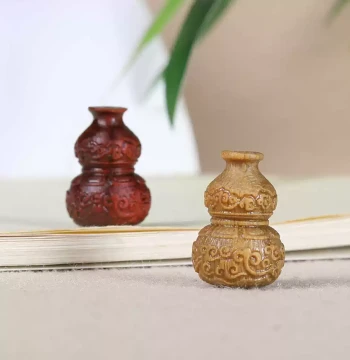 Green Sandalwood Carved Auspicious Cloud Gourd Pendant, Charm for Bracelets and Necklaces, Wenwan Accessory, DIY Jewelry Components
