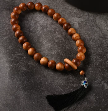 Xuantong Black Oil Thuja Handheld Prayer Beads, 15MM Buddhist Beads Car Pendant, Wenwan Sliding Ring Accessory with Tassel