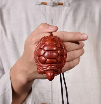 Blood Sandalwood African Small-Leaf Red Sandalwood Hand-Carved Turtle Auspicious Beast Dragon Turtle Handheld Ornament Home Decor Collectible Craft