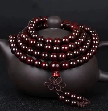 Small-Leaf Red Sandalwood Bracelet, 108 Beads Buddhist Prayer Beads for Men, Cultural Play Meditation Beads, Women's Bracelet, Sandalwood Gold Star Aged High-Density Bracelet