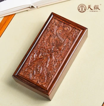 Rosewood Storage Box Large Carved Dragon and Phoenix Design