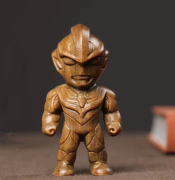 Green Sandalwood Ultraman Tiga Student Gift Solid Wood Carved Meditating Buddha Statue Galaxy Monster Boy's Birthday Souvenir