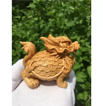 Exquisitely Carved Thuja Wood Xuanwu Dragon-Turtle Ornament, Wood Carving Craft, Auspicious Beast Home and Office Decor