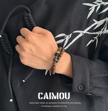 CAIMOU Buddha Style Ethnic Gold Sandalwood Bracelet National Trend Wenwan Bracelet Men's Double Layer Play Wooden Accessory Women's