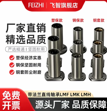 Round/Square Cut-Edge Flange Linear Bearing, Extended Steel Cage Guide Bushing, Models LMK, LMF, LMH12, 16-100 LUU