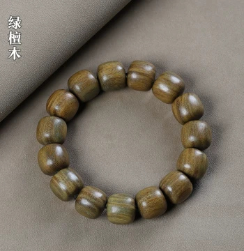 Argentine Green Sandalwood Bracelet, Aged Barrel-Shaped Irregular Wooden Buddhist Beads, Sinking Old Material Wenwan Jewelry
