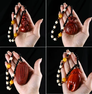 Small-Leaf Red Sandalwood Carved Natural Solid Wood Handheld Piece - Collector's Home Hanging Ornament, Display Craft