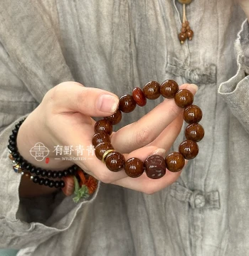 Youye Qingqing Original Design "Dark Chocolate Beads" Purple-Gold Rat Round Bead Alashan Dark Chocolate Ox Bone Cultural Play Bracelet
