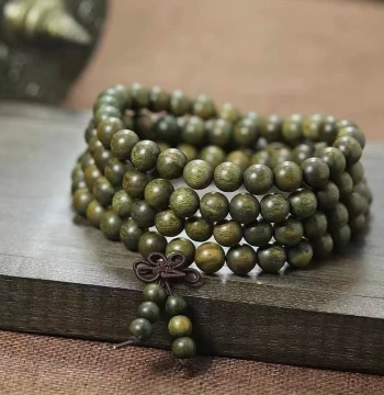 108 Beads Pure Natural Green Sandalwood Bracelet Agarwood Argentina Old Stock Buddha Beads Men's Wenwan Polished Sandalwood Handmade Cinnabar