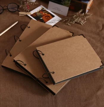 Blank Vintage Photo Album DIY Creative Handmade Scrapbook with Kraft Paper, Thickened Pages for Hand-Drawn Art, Stamps, and Collections; Customizable Loose-Leaf Binder