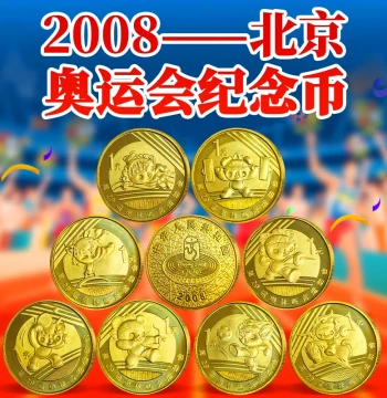 2008 Beijing Olympics Commemorative Coin Set (8 Pieces), 1 Yuan Circulating Commemorative Coins