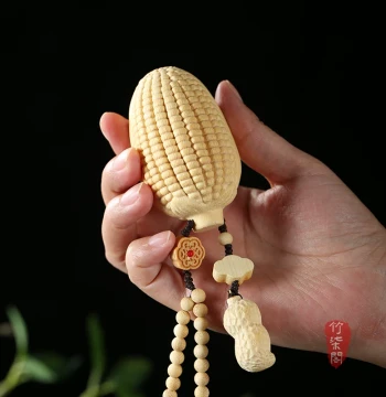 Jade Bamboo Solid Corn Wenwan Handheld Piece: Carved Accessory, Golden Thunder Jade-Transformation Small Pendant & Play Item