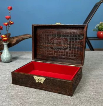 Jewelry Box Solid Wood Carved Storage for Bracelets with Lock