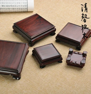 Redwood Jade Strange Stone Seal Ornament Solid Wood Ming Style Whole Wood Square Collectible Flower Pot Teapot Base Chinese Wooden Stand