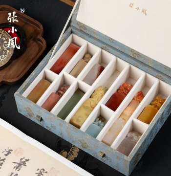 Zhang Xiaofeng Adjustable Seal Storage Box - Premium Imitation Song Brocade Case for Personal Calligraphy Seals and Collectibles, Large Ancient Style
