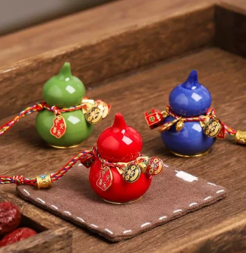 Creative Ceramic Gourd Ornament, Car Hanging Decoration, Tea Table Cultural Play Mini Gourd, Tea Ceremony Accessory, Travel Souvenir