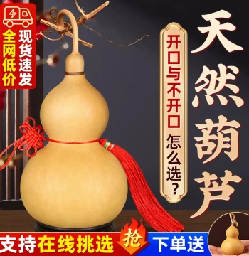 Natural Gourd Pendant: Authentic Moxibustion Gourd with Chinese Knot, Auspicious Open-Top Decor for Doorways, Living Rooms, and Entryways, Large Collectible Ornament