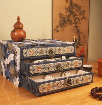 Ancient-Style Premium Brocade Box, Chinese Large-Capacity Jewelry Box with Multiple Compartments for Bracelets and Walnuts, Custom Wenwan Seal Storage Box