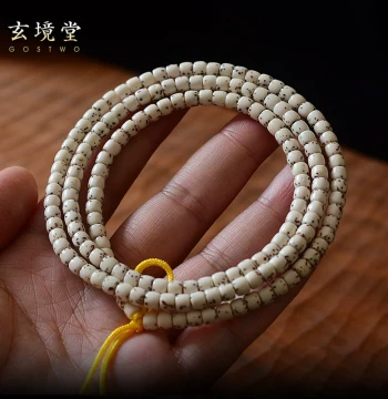 Hainan Raw Fat White Star Moon Bodhi Tibetan-Style Straight-Cut Barrel Beads 5x4mm, One Side Blank No Moon, 160 Beads Bracelet for Wenwan