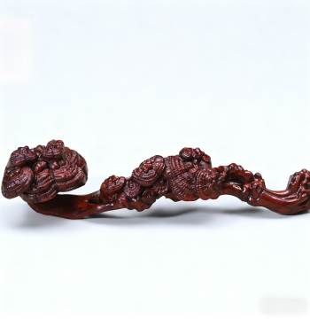 Hot-Selling Blood Sandalwood Carved Lingzhi Mushroom Ruyi Scepter Handheld Ornament, Cultural Play Keychain and Decorative Accessory