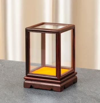 Rosewood Mini Dust-Proof Glass Display Case for Walnuts, Seals, Collectibles, Wood Carvings, Handheld Pieces, and Custom Craft Ornaments