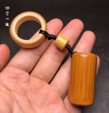 Premium Aged Solid Bamboo Handheld Piece - Cute Mini Bamboo Pendant, Collector's Bamboo Stump and Jade Bamboo Ornament