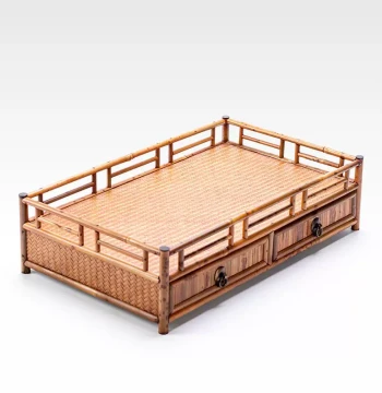 Meilu Bamboo Mat Surface Ming-Style Document Tray with Drawer for Seal Storage, Tea Accessories, and Small Tea Table