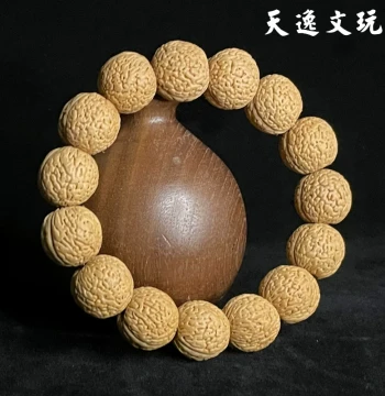 Willow-Leaf Navel Peach Pit Bracelet with Brain Texture - Natural Collector's Accessory for Adults, Buddhist Prayer Beads and Premium Handheld Play Item