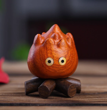 Solid Wood Little Matchstick Man Calcifer Flame Solid Wood Carving Cute Design Magnetic Sticker Creative Wooden Home Ornament